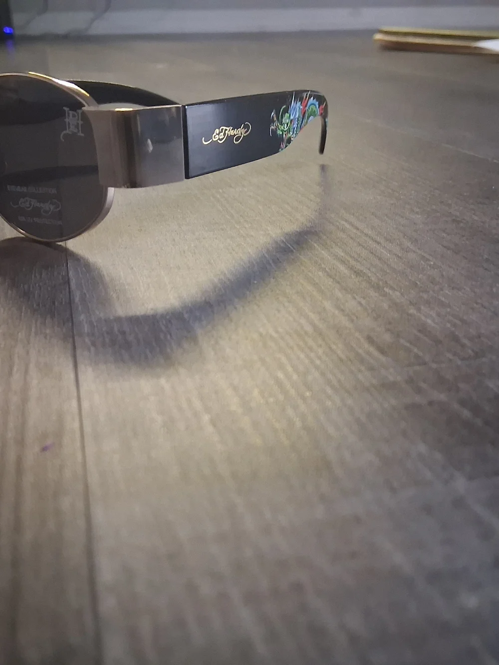 Ed Hardy Black Sunglasses with Multicolor Dragon Accent